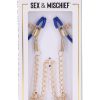 Sex and Mischief Cougar Chained Nipple Clamps - Gold/Navy