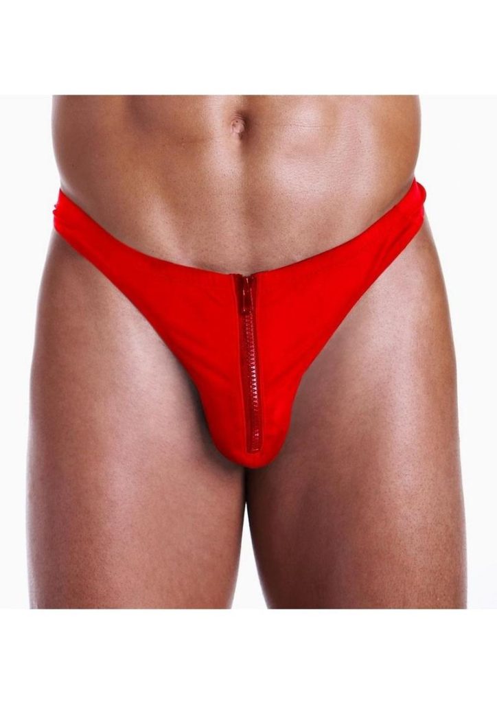 Fundies Unzip It Thong with Rose Petals - OS - Red