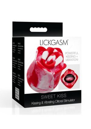 Lickgasm Sweet Kiss Kissing and Vibrating Rechargeable Silicone Clitoral Stimulator - Red/White Swirl