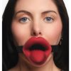 Master Series Vibrating Sissy Rechargeable Silicone Mouth Gag - Red/Black