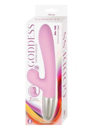 Goddess Tapping Thruster Rechargeable Silicone Rabbit Vibrator with Clitoral Stimulator - Pink