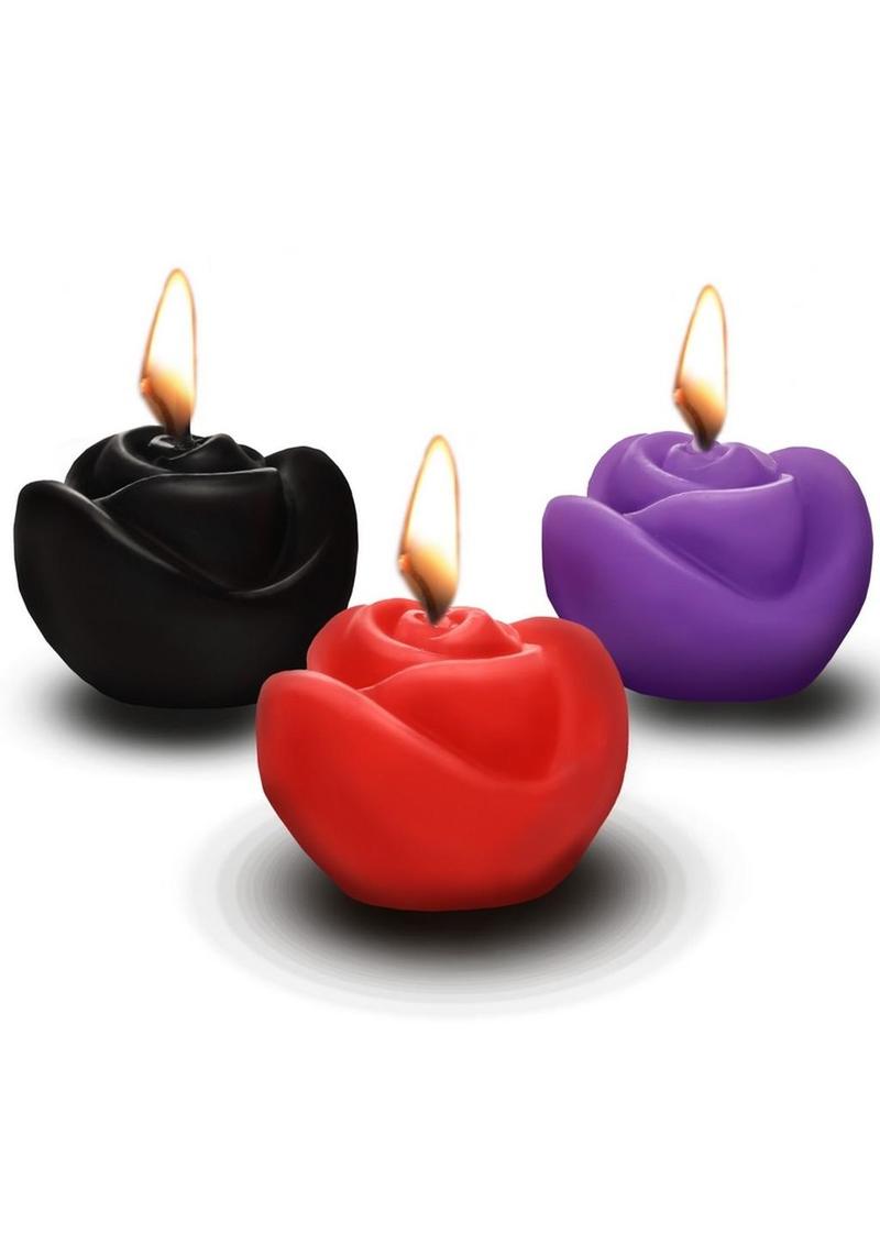 Master Series Fire Garden Rose Candle Set (3 Per Set) - Black/Purple/Red