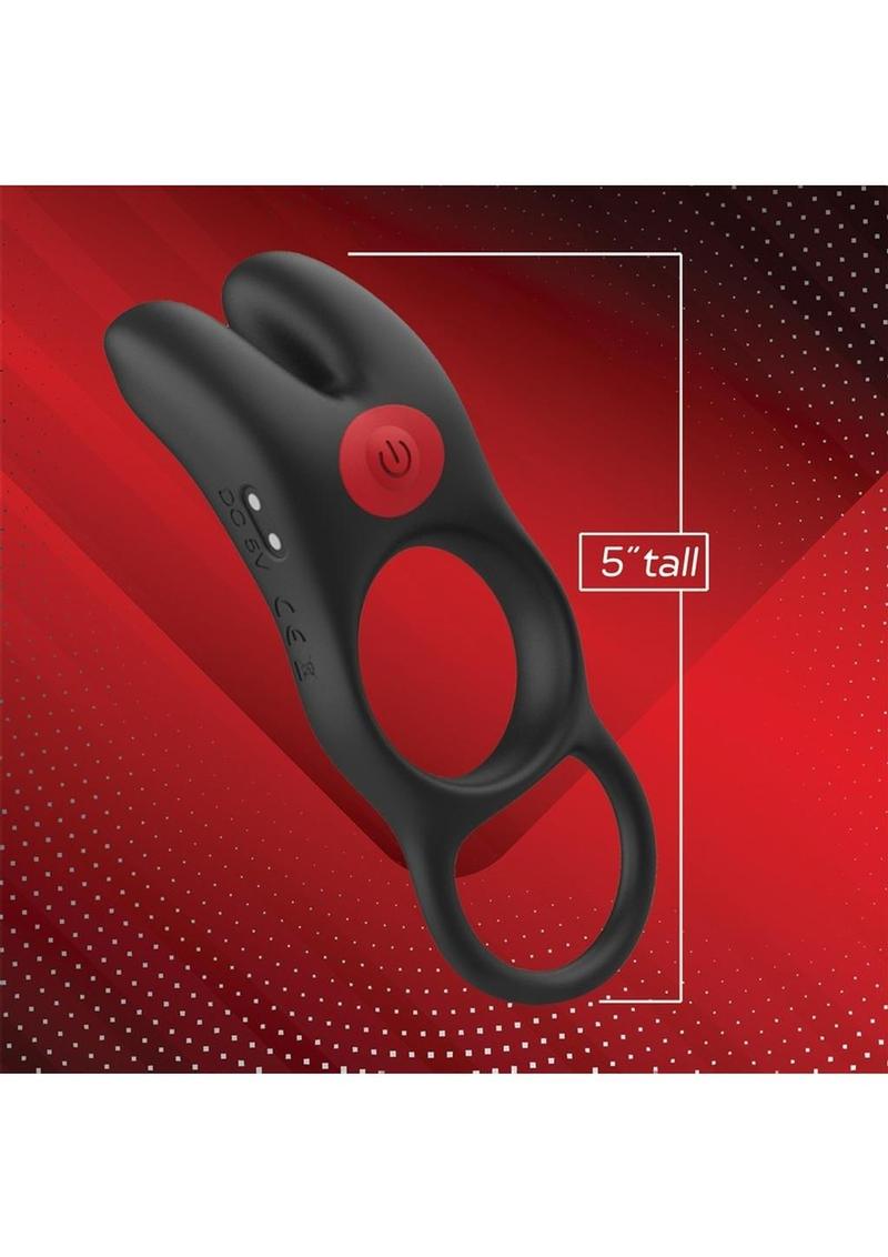 Red Dot Silicone Rechargeable Vibrating Cock Ring V1 with Remote Control - Black/Red