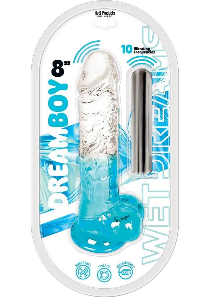 Wet Dreams Dream Boy Jelly Vibrating Dildo 8in - Clear/Aqua