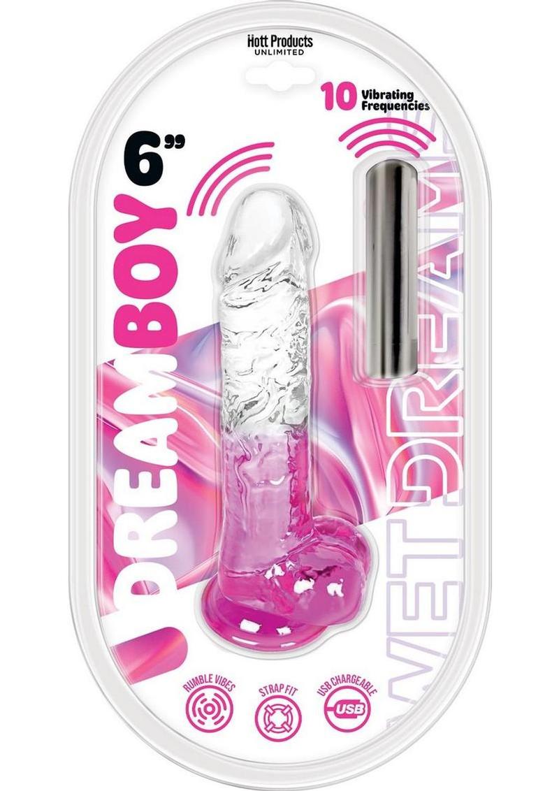 Wet Dreams Dream Boy Jelly Vibrating Dildo 6in - Clear/Magenta